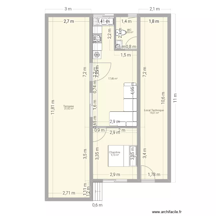 Maison Aymen. Plan de 5  et 81 m²