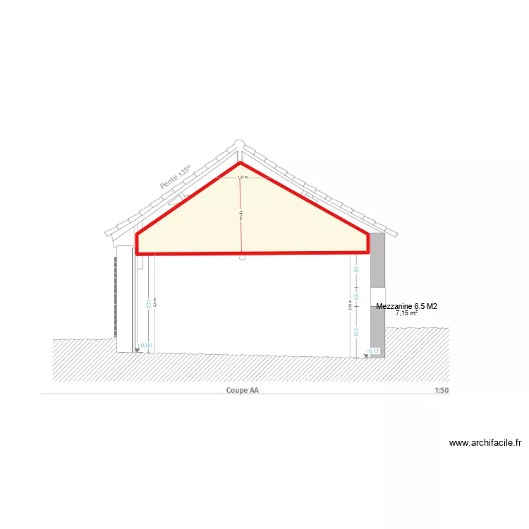Grange AA. Plan de 1  et 7 m²