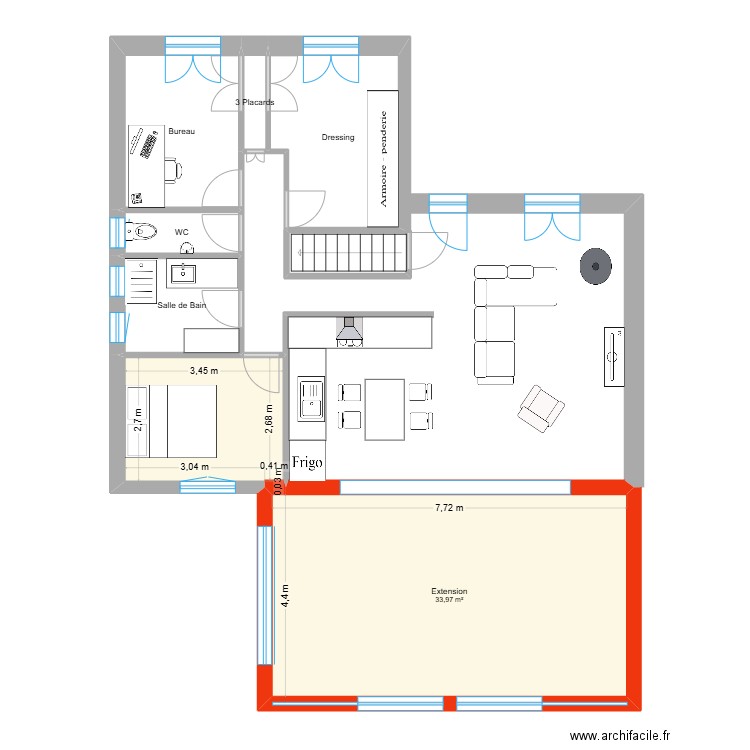 essai. Plan de 7 pièces et 70 m2