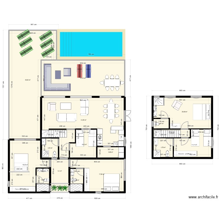 Villa Filao 2. Plan de 17 pièces et 242 m2
