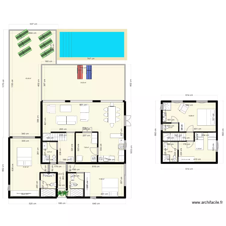 Villa Filao 2. Plan de 16 pièces et 226 m² Villa Filao 2. Plan de 16 pièces et 226 m²