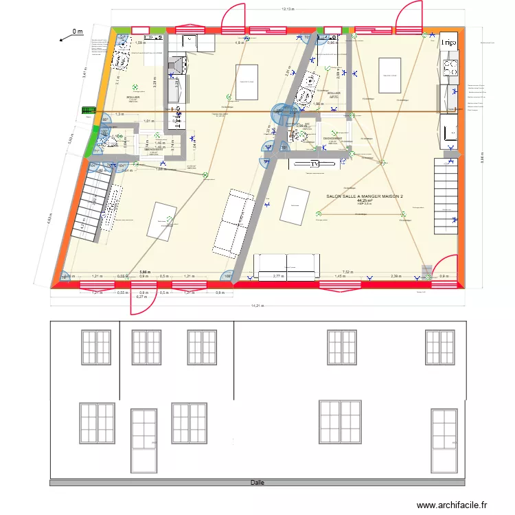 MAISON 1 ET 2 REZ DE CHAUSSEE. Plan de 17  et 197 m²