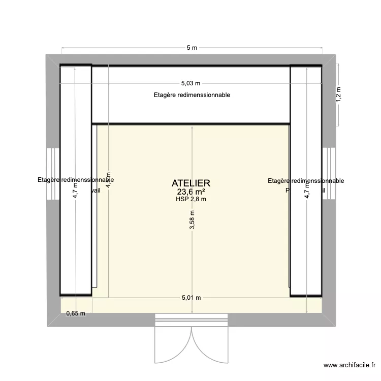 ATELIER BOIS. Plan de 1  et 24 m²