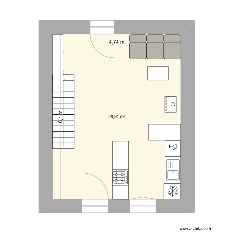 RDC grange. Plan de 1 Pièce et 29 m² RDC grange. Plan de 1 Pièce et 29 m²