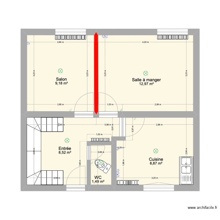 Maison Fameck RDC. Plan de 5 pièces et 41 m2