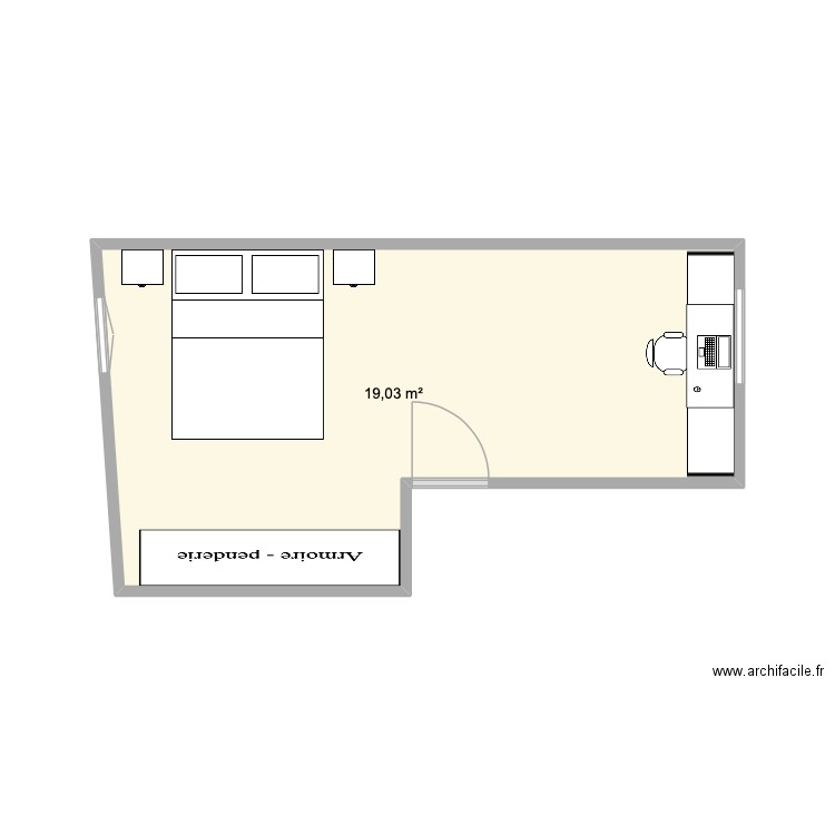 Chambre Claire 1. Plan de 1 pièce et 19 m2
