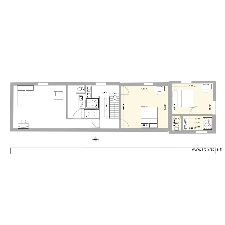 rdc maison. Plan de 4 pièces et 42 m2