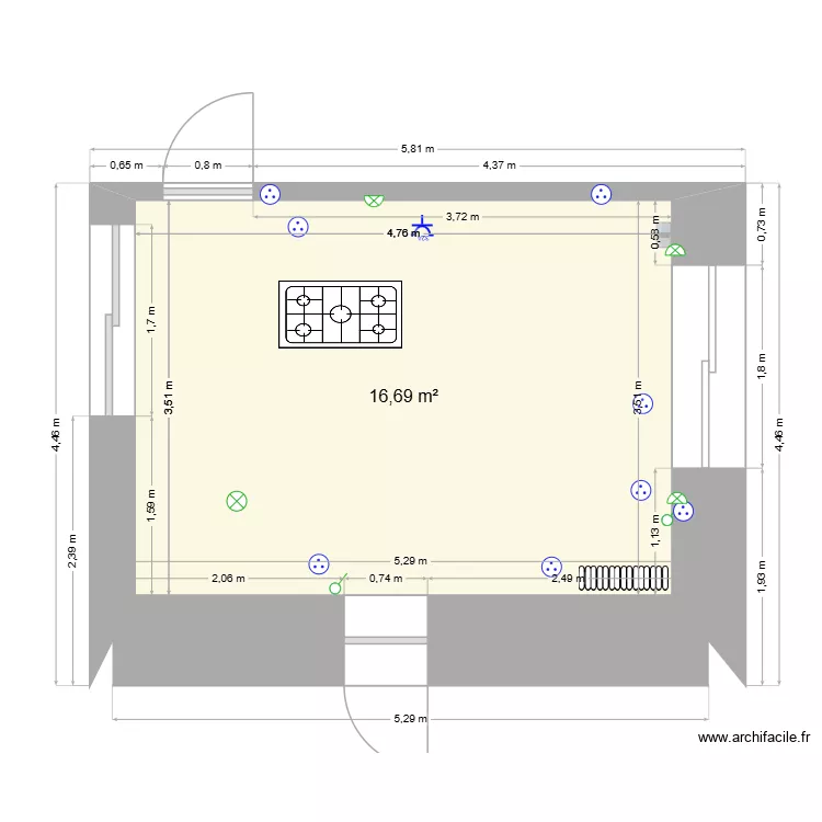 cuisine felines. Plan de 1 et 17 m² cuisine felines. Plan de 1 et 17 m²