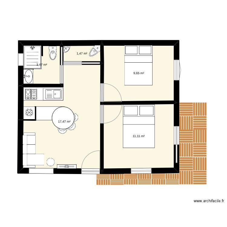 projet 2. Plan de 5 pièces et 43 m2
