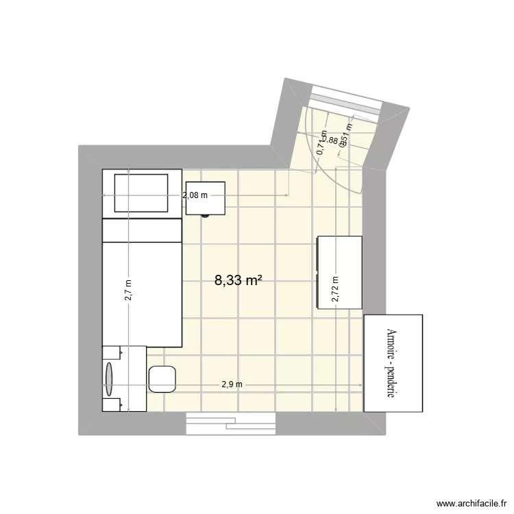 Chambre. Plan de 1  et 8 m²