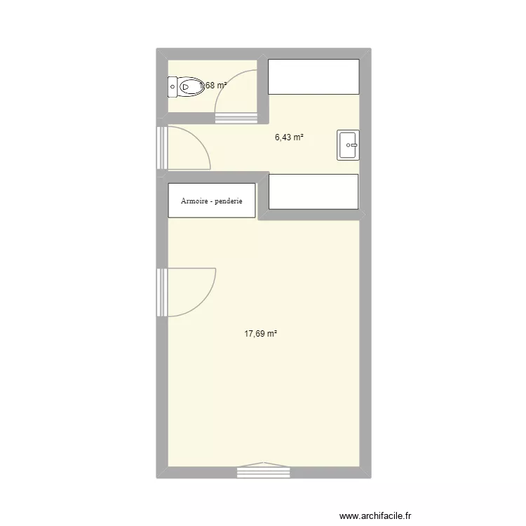 Extension. Plan de 3 Pièces et 26 m²
