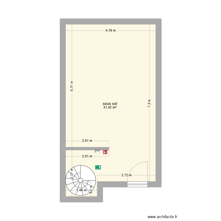 sous sol. Plan de 1 pièce et 31 m2