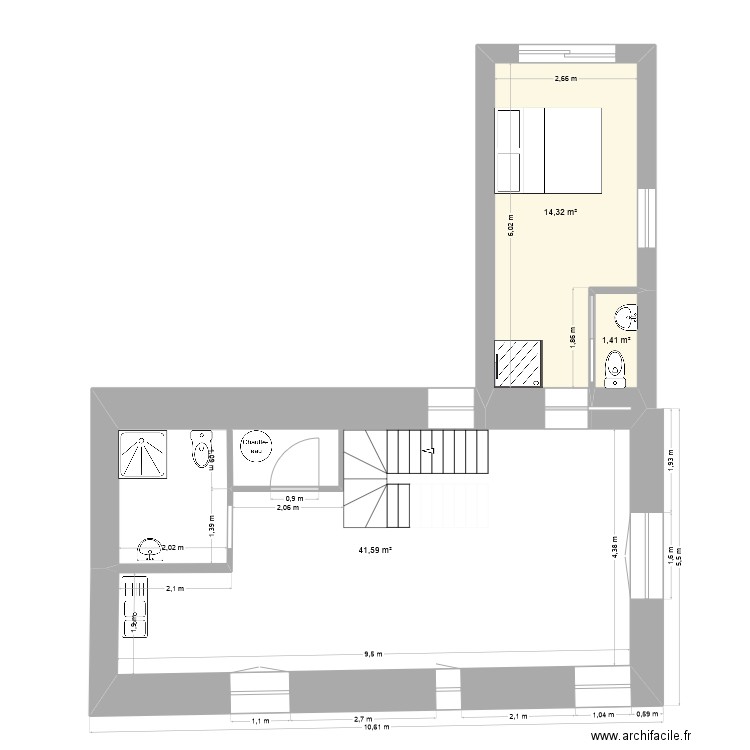 gildas. Plan de 3 pièces et 57 m2
