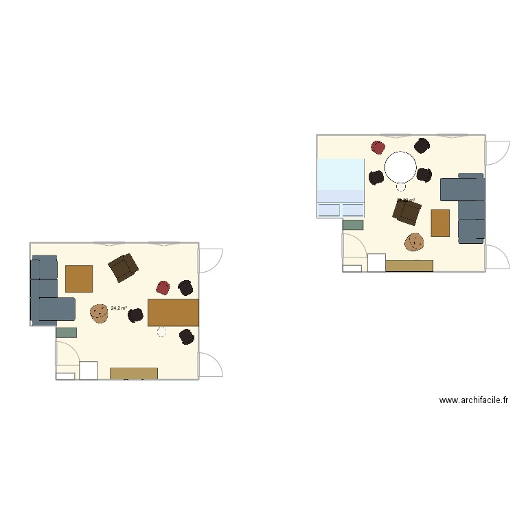 54 FBG. Plan de 2 pièces et 48 m2