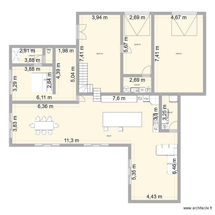 plan 1. Plan de 8 pièces et 201 m2