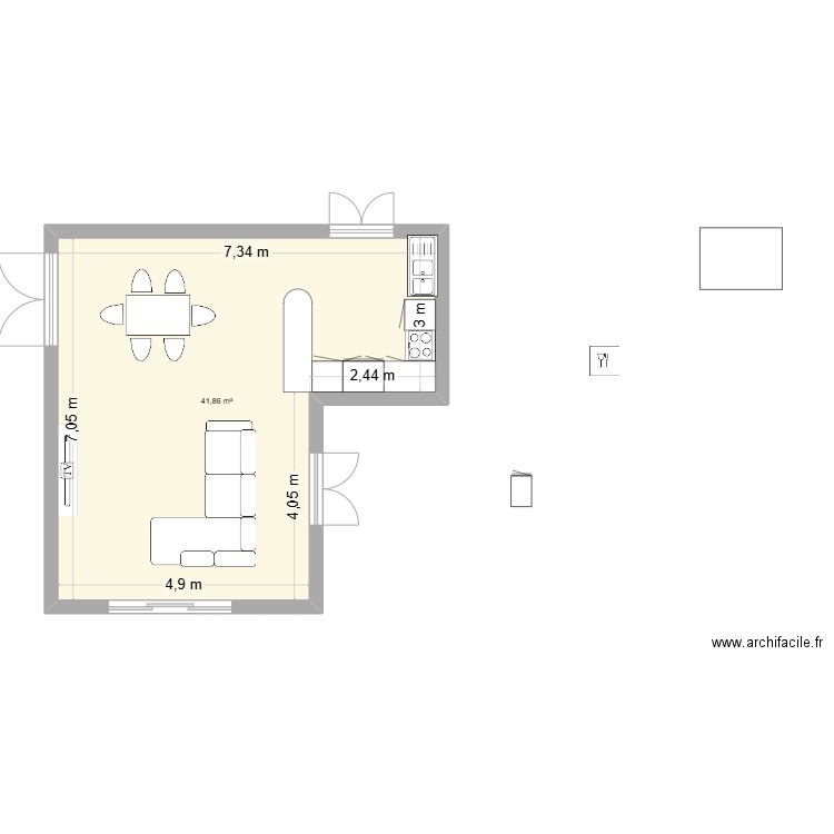 mais cha. Plan de 1 pièce et 42 m2