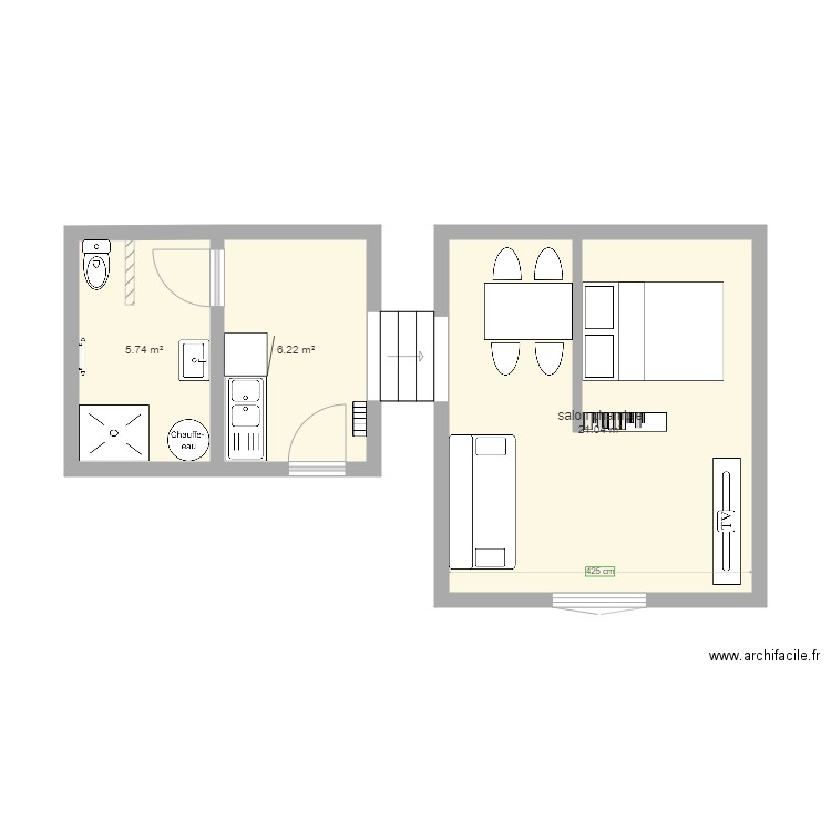 dependance. Plan de 3 pièces et 33 m2