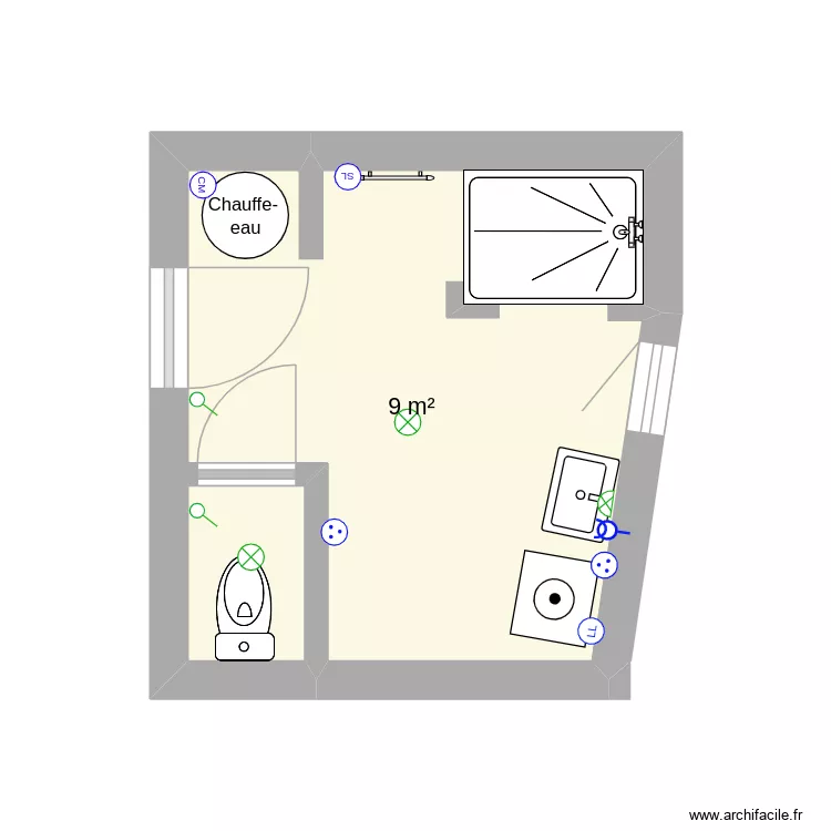Salle d'eau Appartement cours. Plan de 1 et 9 m² Salle d'eau Appartement cours. Plan de 1 et 9 m²