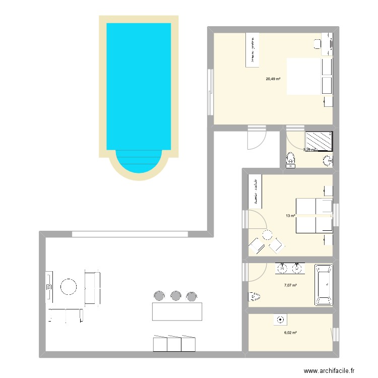 Orchidées. Plan de 5 pièces et 50 m2