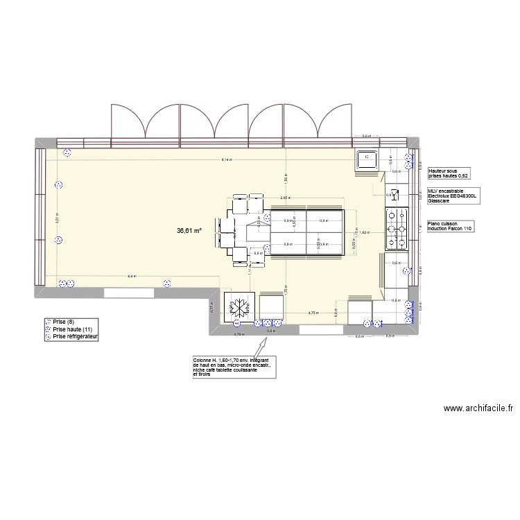 Cuisine v3. Plan de 1 pièce et 37 m2