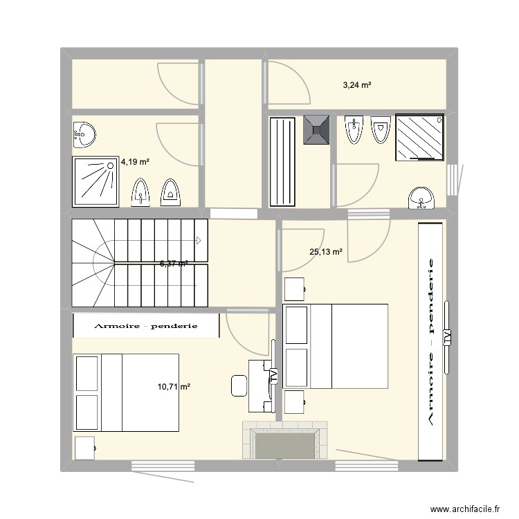 2etaj. Plan de 5 pièces et 50 m2