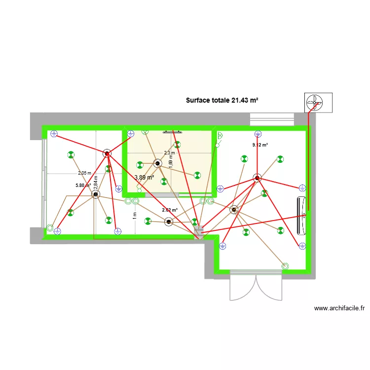 Salon massage elec. Plan de 1 pièce et 4 m²