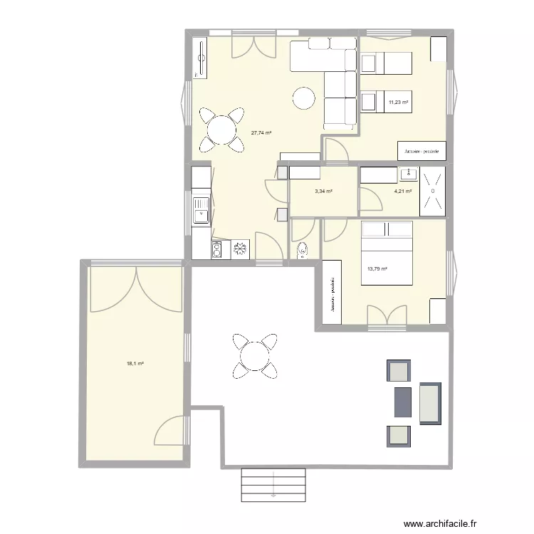 St Georges meubl&eacute; et terrasse. Plan de 6  et 78 m²