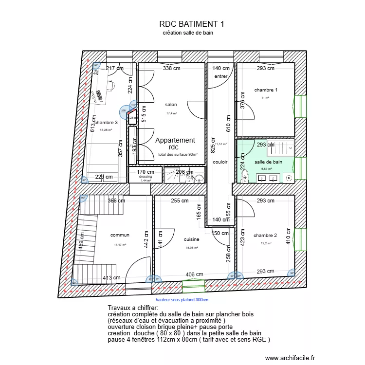 RDC B&acirc;timent 1 + am&eacute;nagement. Plan de 