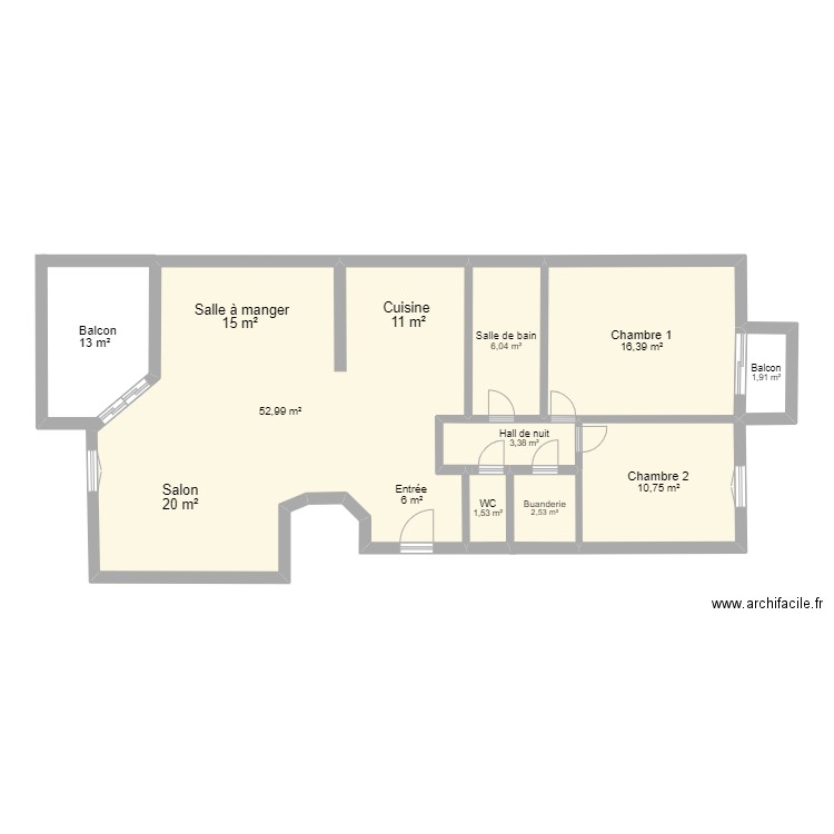 Corderie 24. Plan de 8 pièces et 96 m2