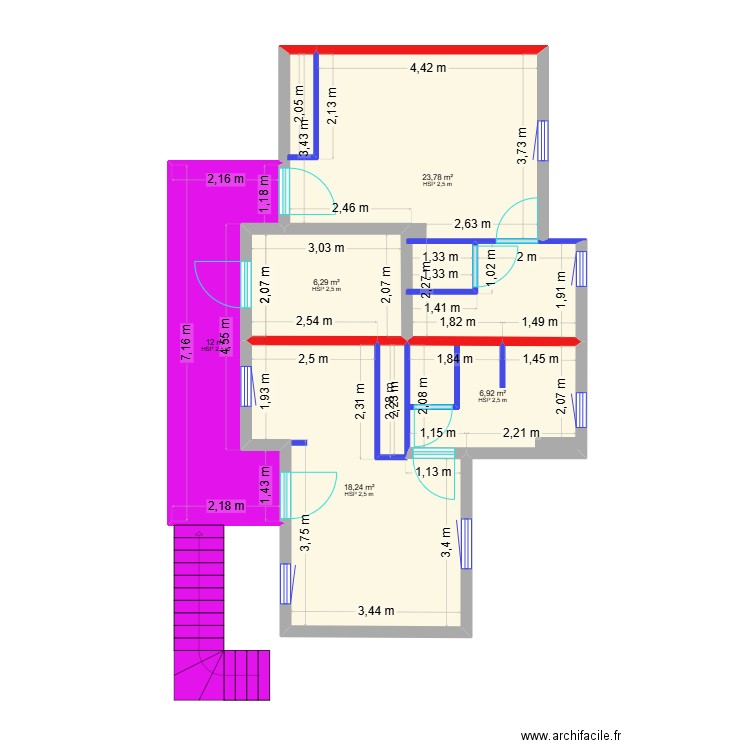 Muriel ch 5 & 6 etage. Plan de 5 pièces et 67 m2