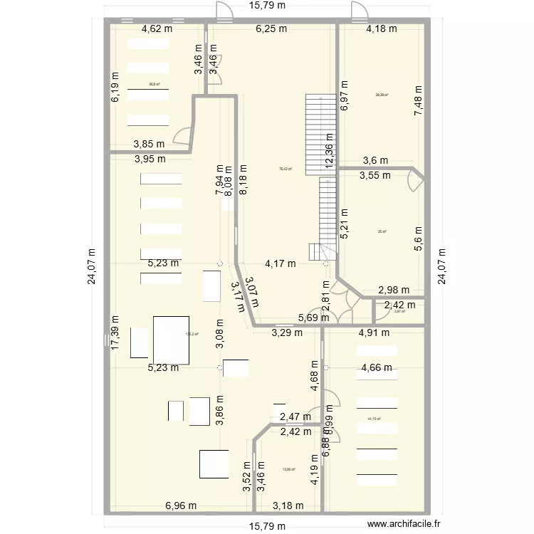 Atelier. Plan de 8  et 354 m²