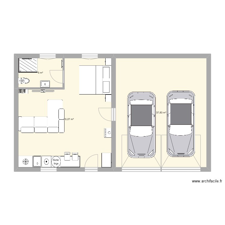 Maison. Plan de 3 pièces et 76 m2