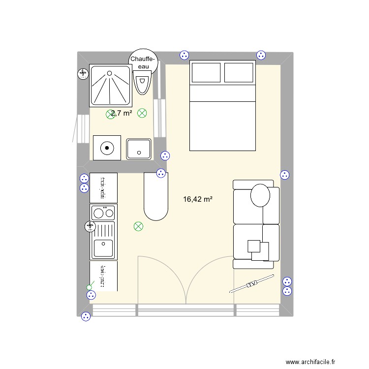 projet lolo. Plan de 2 pièces et 19 m2