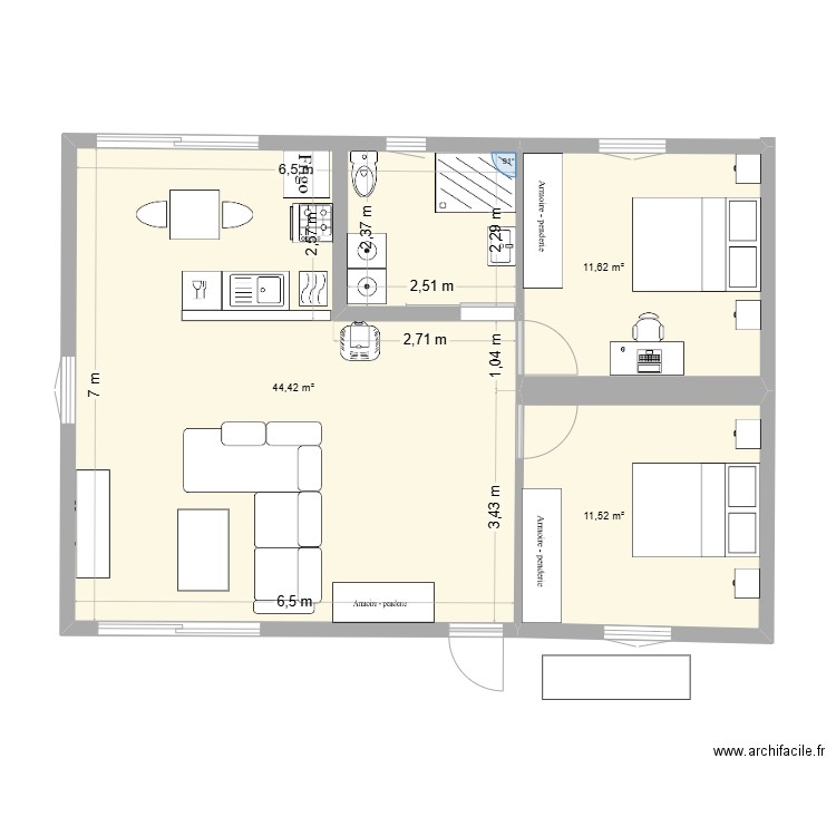 chalet 2025. Plan de 3 pièces et 68 m2