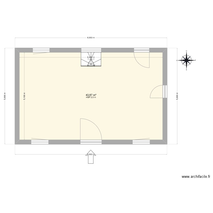 Sternes. Plan de 1 pièce et 44 m2