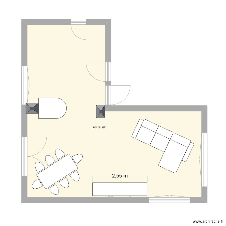 salon/SAM. Plan de 1 pièce et 47 m2