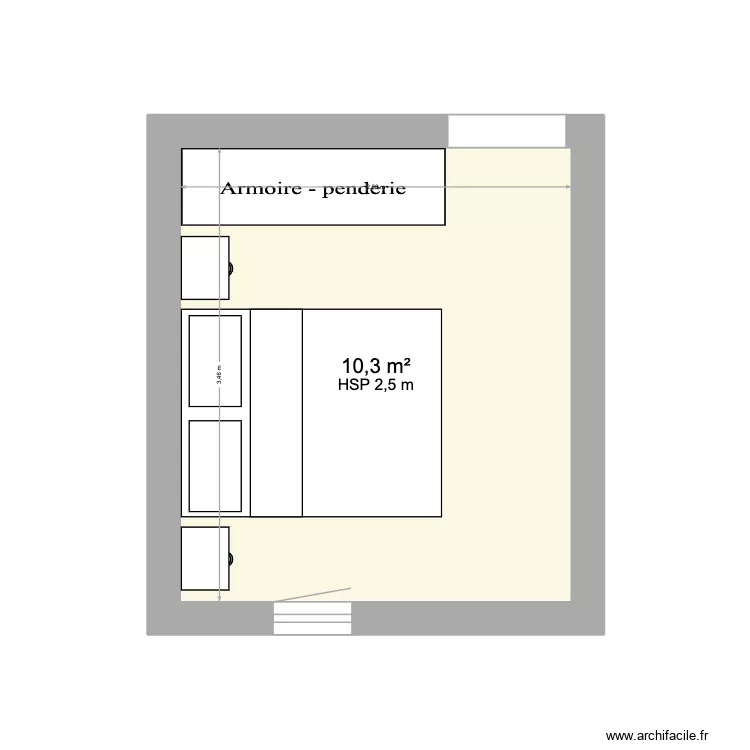 chambre parentale. Plan de 1  et 10 m²