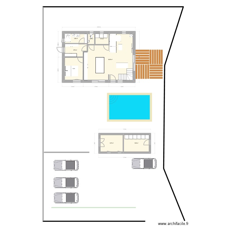 28-10 au fond + studio devant. Plan de 18 pièces et 243 m2