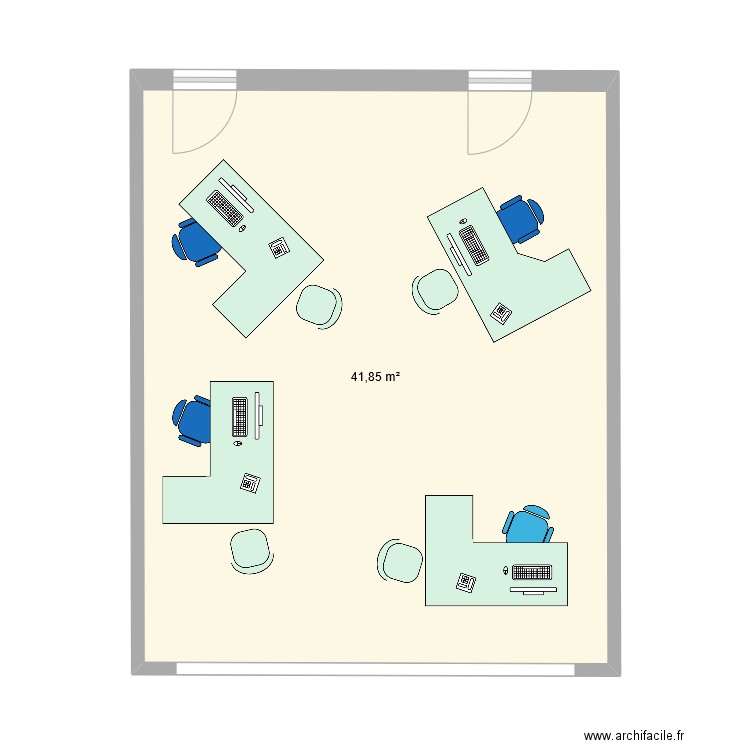 Bureau. Plan de 1 pièce et 42 m2