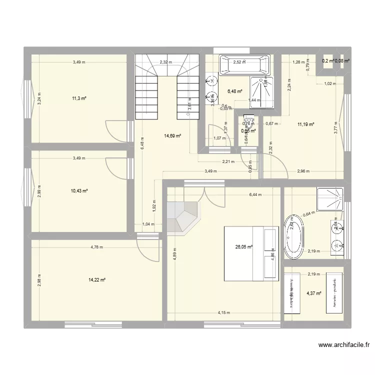 Aime SDB meme place. Plan de 18 pièces et 311 m²