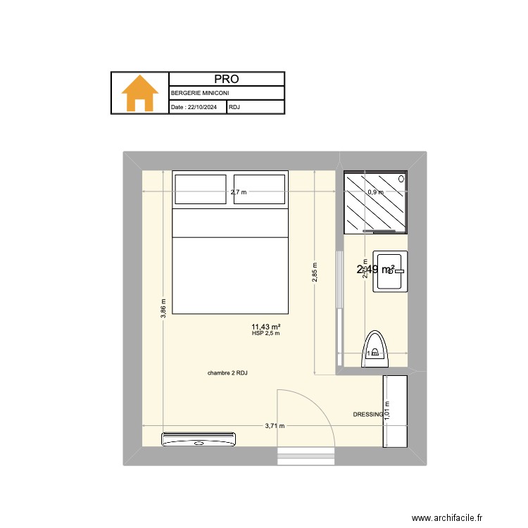 chambre 2. Plan de 2 pièces et 14 m2