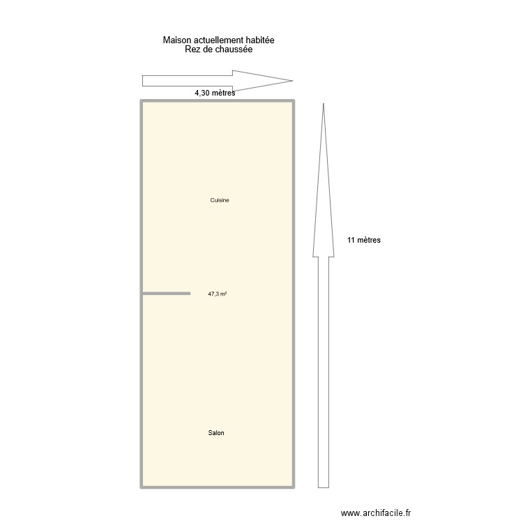 Maison actuellement habitée rez de chaussée. Plan de 1 pièce et 47 m2