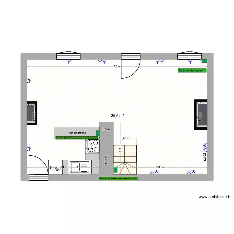 HOTEL AU BEGIN version tableau option 1. Plan de 1  et 36 m²