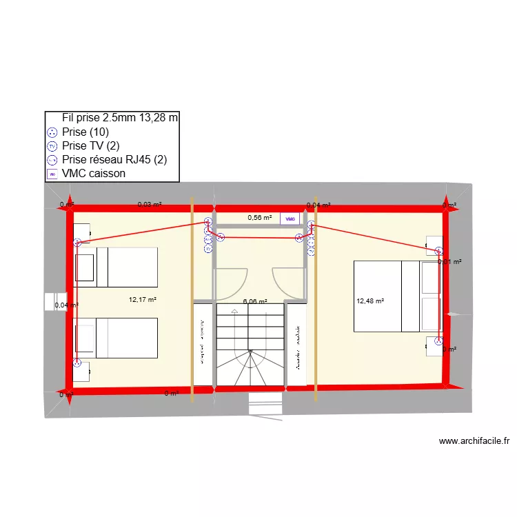 G&icirc;te Denis & Carole &eacute;tage prises + vmc. Plan de 13  et 31 m²