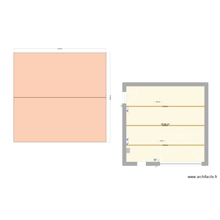 VTROUDE. Plan de 1 pièce et 32 m2