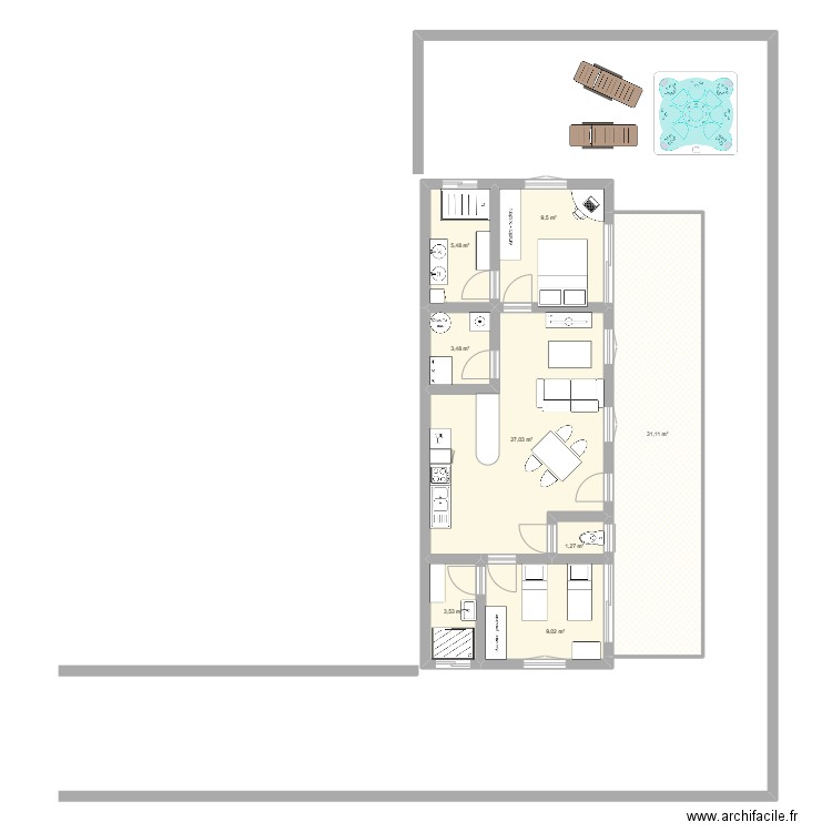 test. Plan de 8 pièces et 90 m2
