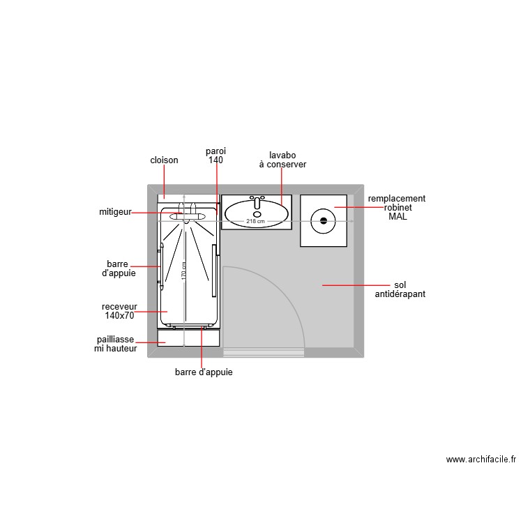 boughera. Plan de 1 pièce et 4 m2