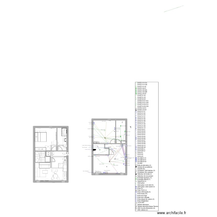Béguin, éléctricité. Plan de 31 pièces et 383 m2