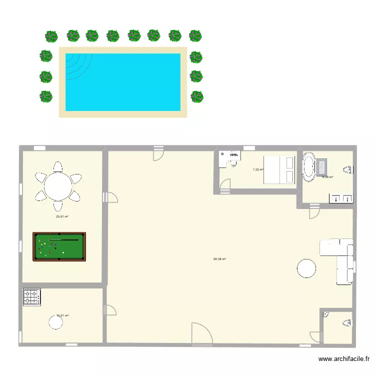 cabane. Plan de 5  et 149 m²