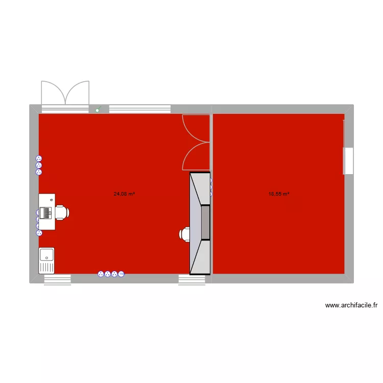 plan futur burreau/labo. Plan de 2  et 43 m²